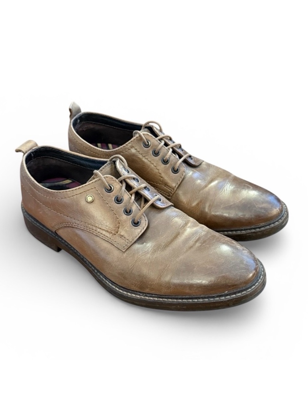 Base London Elba Brown Leather Derby Shoes Patina Casual Dress EU42 US9